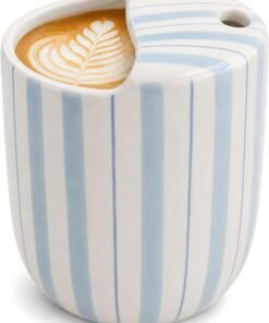 Light Blue Striped Ceramic Mug with Sip Hole
