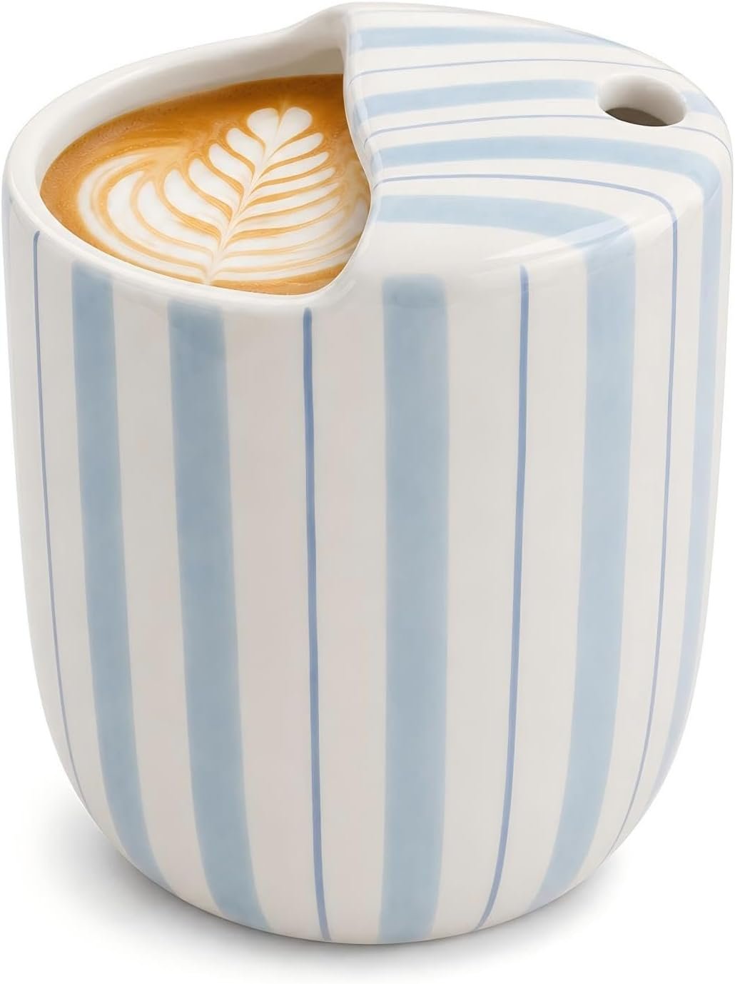 Light Blue Striped Ceramic Mug with Sip Hole