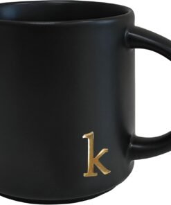 Black Ceramic Coffee Mug Golden Monogram Tea Cup