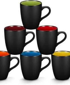 6 Pack Matte Black Ceramic Coffee Mugs Set