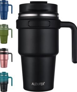 Insulated Travel Coffee Mug Tumbler with Handle and Straw