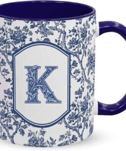 Personalized Blue Ceramic Coffee Mug with Letter K