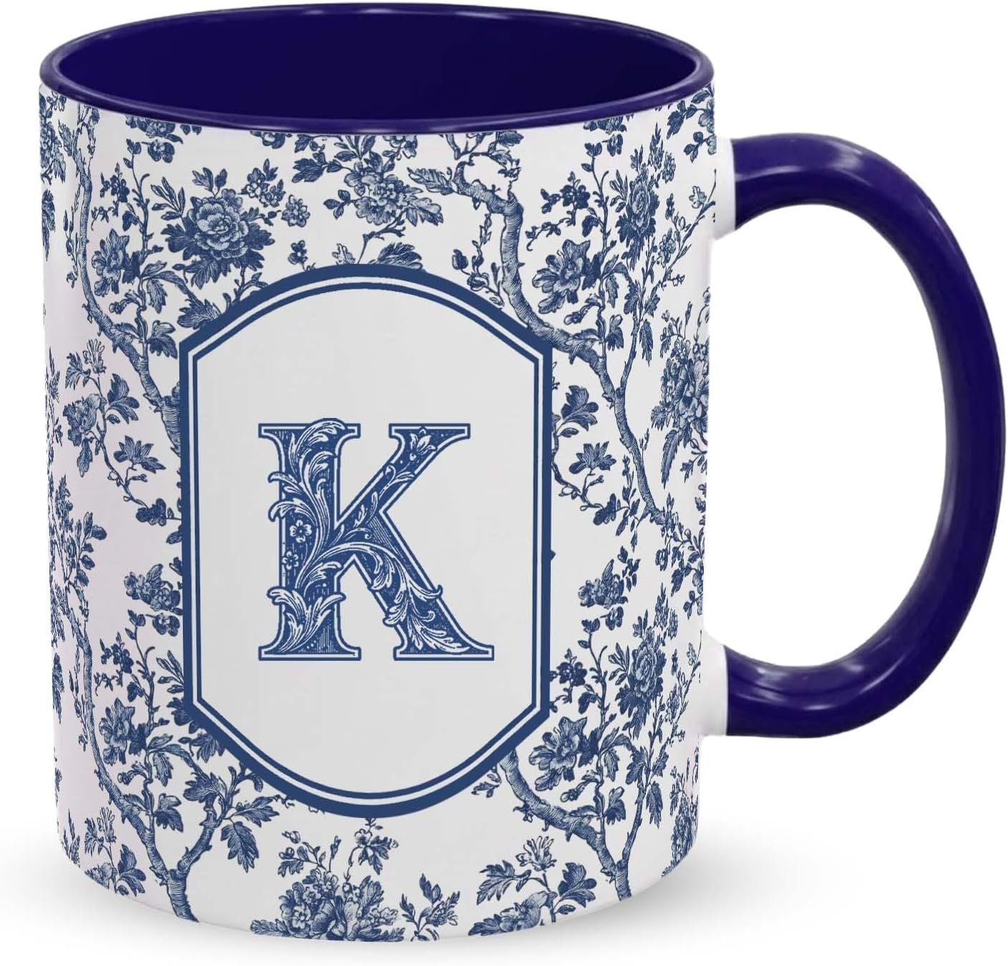 Personalized Blue Ceramic Coffee Mug with Letter K