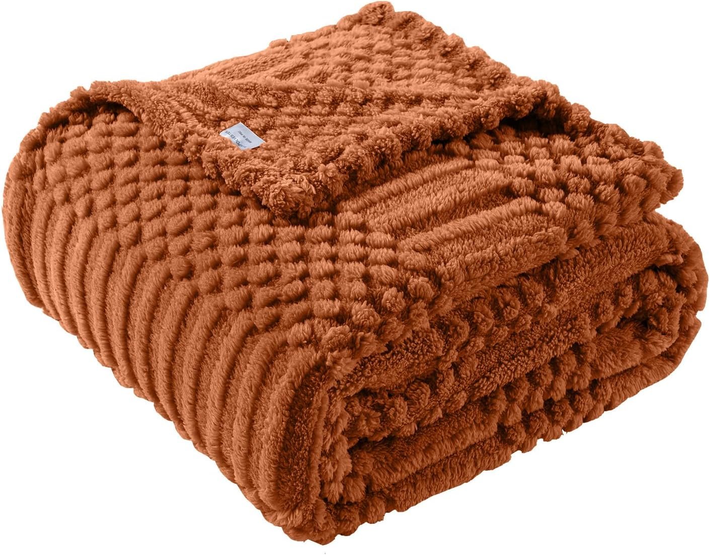 Cozy Soft Rust Fleece Throw Blanket