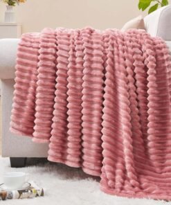 Pink Ribbed Jacquard Fleece Throw Blanket