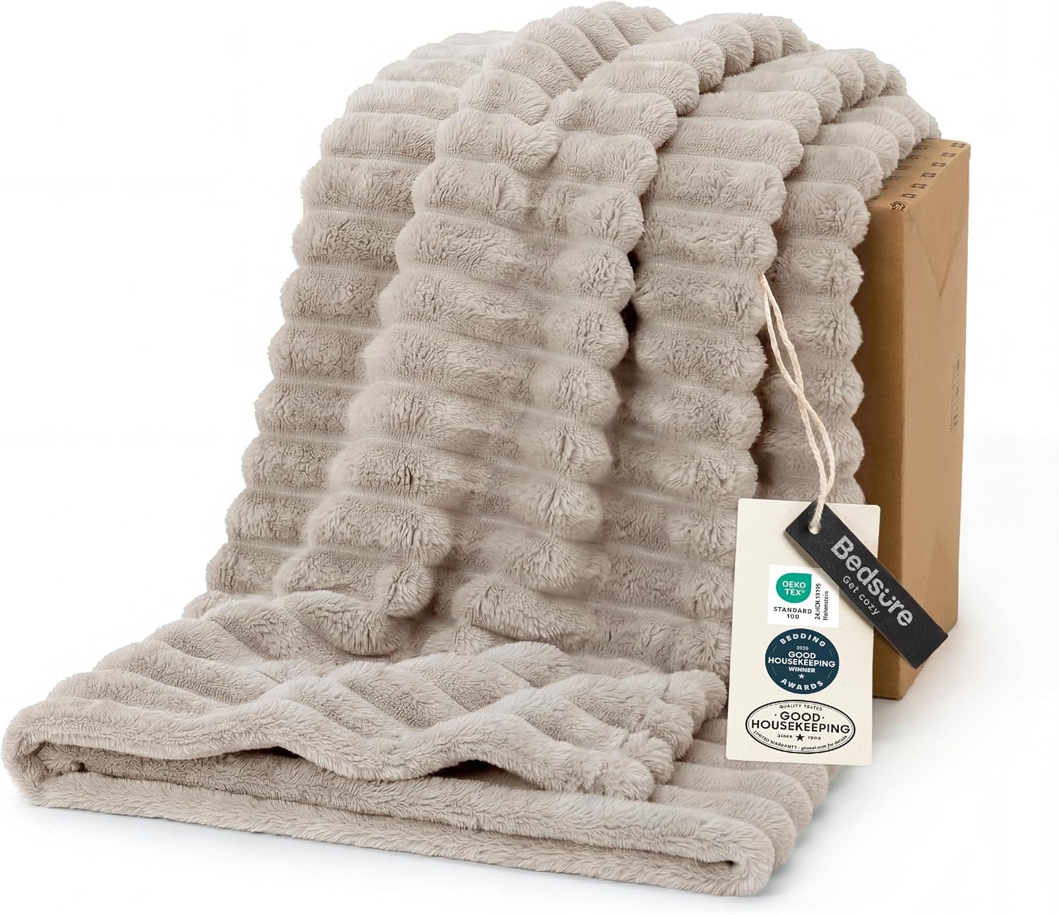 Soft Beige Throw Blanket for Couch Decor