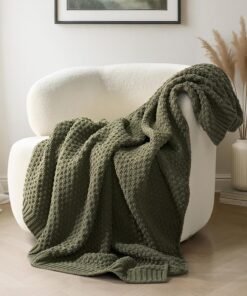 Olive Green Chunky Chenille Knit Throw Blanket