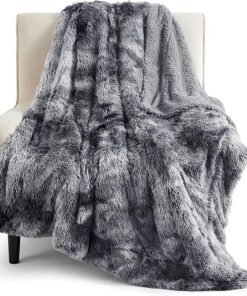 Bedsure Fluffy Fleece Sherpa Blanket Grey Throw
